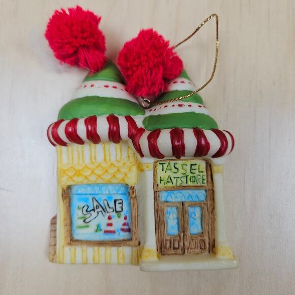 Christmas Village Ornaments 5 Holiday, Assorted Buildings 4" Tall Red Green - Picture 4 of 8